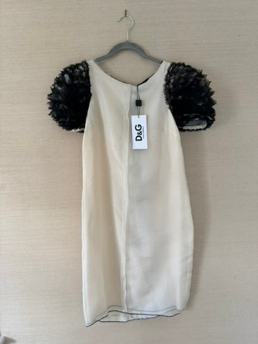 D&G Dolce & Gabbana Ivory Organza Mini Dress with 3D Ruffle Sleeves - Size 38